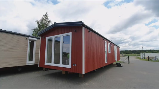 Maison mobile sur roue 40 pieds x 8 avec auvent, de type T2, entièrement finie et meublée